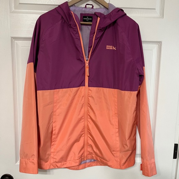 Eddie Bauer Other - Eddie Bauer Kids Colorblock Hooded Windbreaker Jacket Purple Coral Size XL 18 20
